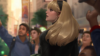 Gwen Stacy City , gwen-stacy, superheroes, artist, artwork, digital-art, artstation HD wallpaper