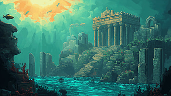 Pixel Art of Atlantis: Stunning Underwater, pixel art, atlantis, underwater HD wallpaper