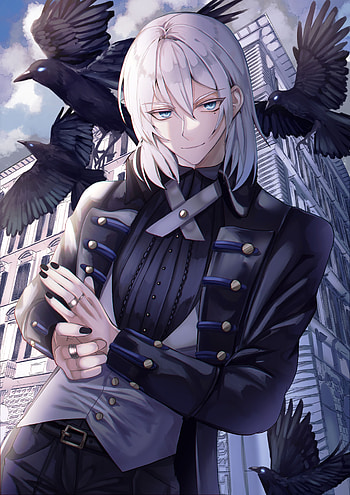 Anime boy, cloud, sky, Crow, man, building HD phone wallpaper