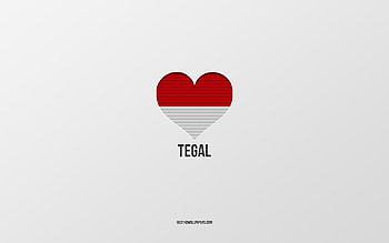 I Love Tegal, Indonesian cities, Day of Tegal, gray background, Tegal, Indonesia, Indonesian flag heart, favorite cities, Love Tegal HD wallpaper