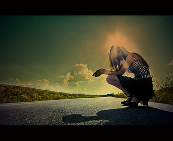 girl, fashion, model, road, sun, woman, sunset, female HD wallpaper