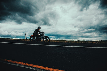 Clouds, Motorcycles, Road, Markup, Asphalt, Motorcyclist, Helmet, Overcast, Mainly Cloudy HD wallpaper