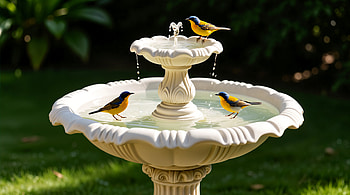 Birdbath — Sunlit Garden Fountain with Visiting Birds, bird bath, bird, fountain, garden HD wallpaper