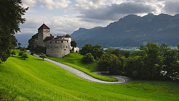 wonderful castle in liechtenstein, grass, castle road, hill, mountain HD wallpaper
