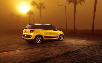 fiat 500l, fiat, italian, sunset, yellow HD wallpaper
