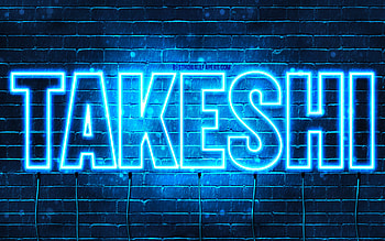 Happy Birtay Takeshi, , blue neon lights, Takeshi name, creative, Takeshi Happy Birtay, Takeshi Birtay, popular japanese male names, with Takeshi name, Takeshi HD wallpaper
