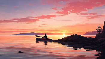 Sunset Sea, kayak, sunset, sea, sky, cloud HD wallpaper