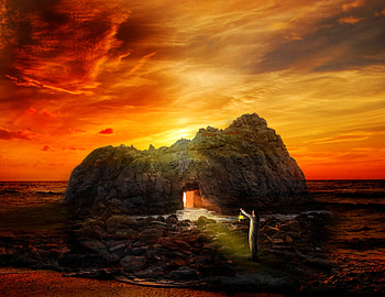 Fantasy, Sea, Rock, Human, Person, Cave, Alone, Lonely HD wallpaper