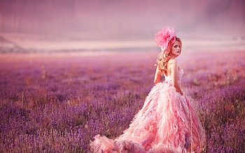 Pink beauty, model, girl, dress, woman, summer, pink, field, flower, lavender HD wallpaper