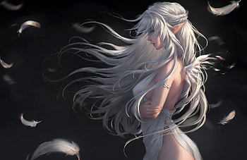 Angel, wings, frumusete, white, chubymi, art, girl, elf, wind, feather, fantasy, luminos HD wallpaper