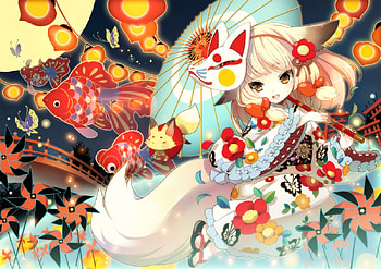 Golden week, japanese clothes, mask, animal ears, butterfly, festival, tagme, tail HD wallpaper