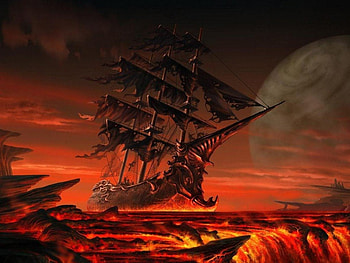 Burning Ocean, sea, ship, ocean, burning HD wallpaper