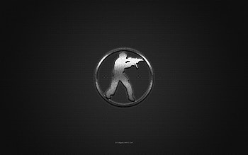 Counter-Strike logo, silver shiny logo, Counter-Strike metal emblem, gray carbon fiber texture, Counter-Strike, brands, creative art, Counter-Strike emblem HD wallpaper