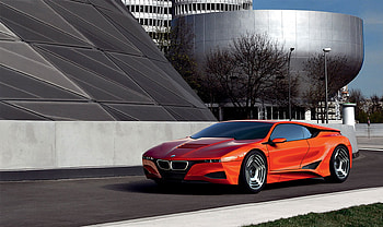 BMW, car, building, orange, super HD wallpaper
