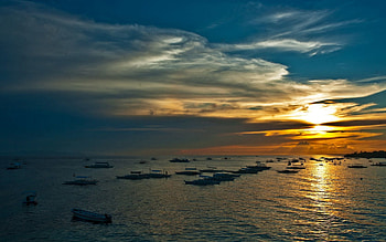 Nature, Sunset, Sky, Sea, Twilight, Boats, Dusk HD wallpaper