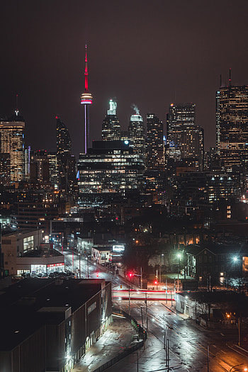 Cities, Road, Night City, Glow, Tower HD phone wallpaper