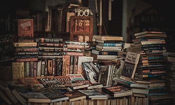 A cozy indoor bookstore with stacked bookshelves filled with novels and literature. HD wallpaper