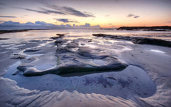Nature, Sky, Sea, Twilight, Beach, Sand, Shore, Bank, Dusk, Puddle, Low Tide HD wallpaper