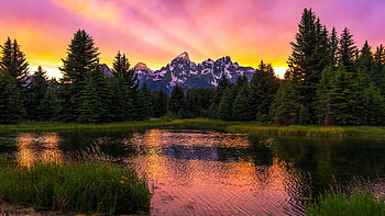 Magic in Grand Teton National Park, Wyoming, trees, colors, sky, mountains, water, lake, reflections, usa HD wallpaper