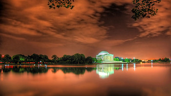 Cities, Shore, Bank, Light, Light Coloured, Washington, Jefferson Memorial HD wallpaper