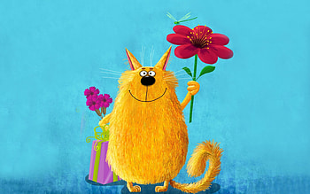 For You, smile, ribbon, present, cat, gift, painting, dragonfly, funny, flowers, bow HD wallpaper