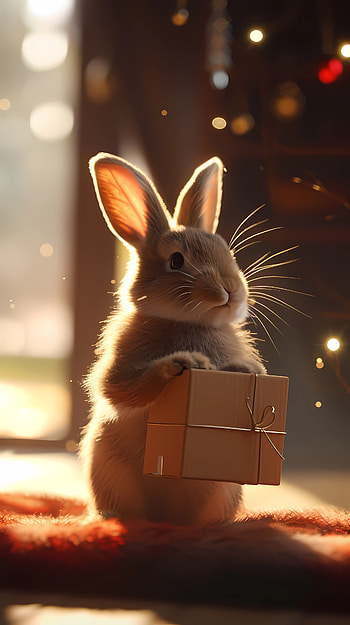 Cute rabbit surprise 2, cute, Joy, rabbit, gift HD phone wallpaper
