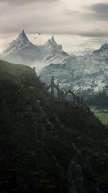 The Beginning of a Journey, ruin, castle, dragon, The Elder Scrolls V: Skyrim, The Elder Scrolls, mountain, video game HD phone wallpaper