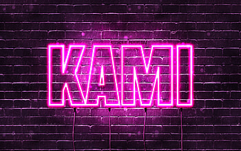 Happy Birtay Kami, , pink neon lights, Kami name, creative, Kami Happy Birtay, Kami Birtay, popular japanese female names, with Kami name, Kami HD wallpaper