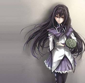 Akemi Homura, mcute, long hair, dress, akemi, magical, sinister, warrior, female, sexy, skirt, hot, girl, gloomy, magical girl, black hair, sad, anime girl, mohou shoujo madoka magica, akemi homoru, anime, madoka magica HD wallpaper