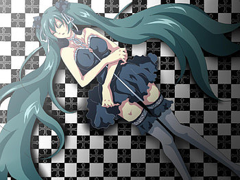 Hatsune Miku, awesome, uniform, artistic, nice, digital, cg, hatsune, laying, checkered, outfit, white, art, twintail, thigh highs, girl, headset, singer, aqua, anime girl, anime, pretty, twin tail, virtual, stockings, black, song, heads, leggings, cute, vocaloid, dress, beauty, miku, music, vocaloids, thighhighs, program, beautiful, diva, cool, idol, micro HD wallpaper