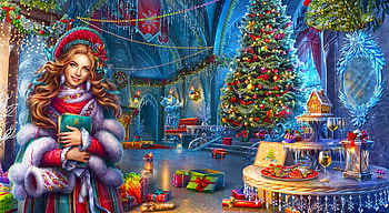 Christmas Beauty, christmas, ornament, girl, tree, woman, colorful, art, , digital, pretty, fantasy HD wallpaper