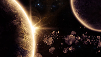 Universe, 3D, Glow, Planet, Asteroids HD wallpaper