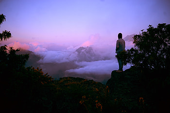 Nature, Mountains, Clouds, Vertex, Top, Fog, Guy HD wallpaper
