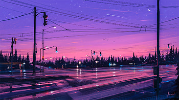Lonely Street Lights Road, road, lights, artist, digital-art, artwork, artstation HD wallpaper