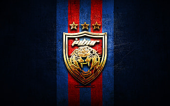 Johor Darul Tazim FC, golden logo, Malaysia Super League, blue metal background, football, malaysian football club, Johor Darul Tazim logo, soccer, Johor Darul Tazim, Johor DT HD wallpaper