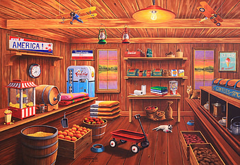 Lakeside Supplies, shop, barrel, artwork, painting, store, popcorn HD wallpaper