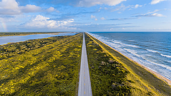 Highway, coast, landscape, sea, sky HD wallpaper