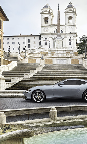 Spanish Steps, Ferrari Roma, Stunning car, Luxury design HD phone wallpaper