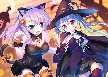 Anime, halloween, neko, pumpking, witch HD wallpaper