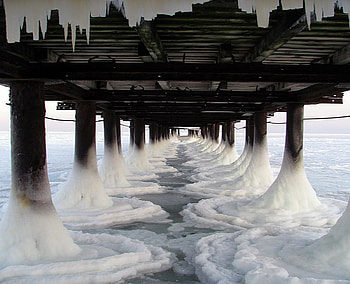 Frozen Bridge, winter, architecture, bridge, sky, nature, ice HD wallpaper
