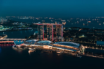 Cities, Sea, Night, Architecture, Skyscraper, Building, Lights HD wallpaper