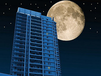 The moon above, night, full moon, darkness, skyscraper, building HD wallpaper
