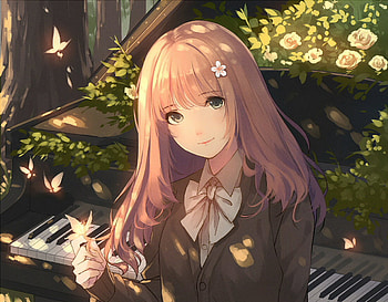 Piano, original, anime girl, beautiful HD wallpaper