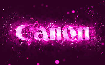Canon purple logo, , purple neon lights, creative, purple abstract background, Canon logo, brands, Canon HD wallpaper