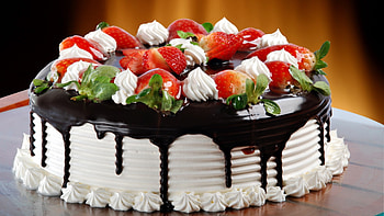 Fruit cake, Creamy chocolate, Fresh strawberries, Delectable delight HD wallpaper