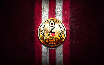 Al-Markhiya FC, golden logo, QSL, purple metal background, football, Al Markhiya, qatari football club, Al-Markhiya SC logo, soccer, Al-Markhiya SC HD wallpaper