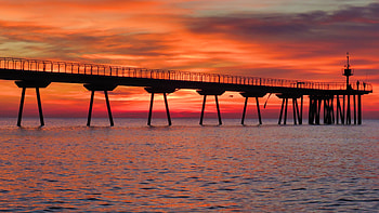 Sunset over Pier, pier, nature, water, sunset HD wallpaper