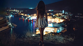 Night Alone White Skirt Girl, girls, model, alone HD wallpaper