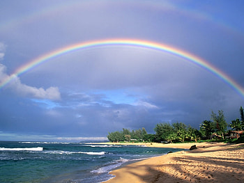 Landscape, Nature, Sea, Rainbow HD wallpaper
