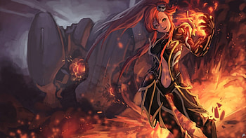 Yoko Ember, red hair, beauty, female, sexy, yoko littner, scene, crossover, yoko, frame, hot, girl, beautiful, armor, anime girl, anime, redhead, fire, tengen toppa gurren lagann HD wallpaper